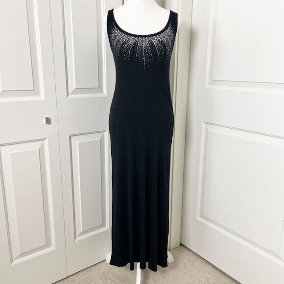 Vintage Wet Seal Crystal-Adorned Ribbed Maxi Dress – Y2K Glam Goth Revival, S/M - Picture 1 of 12